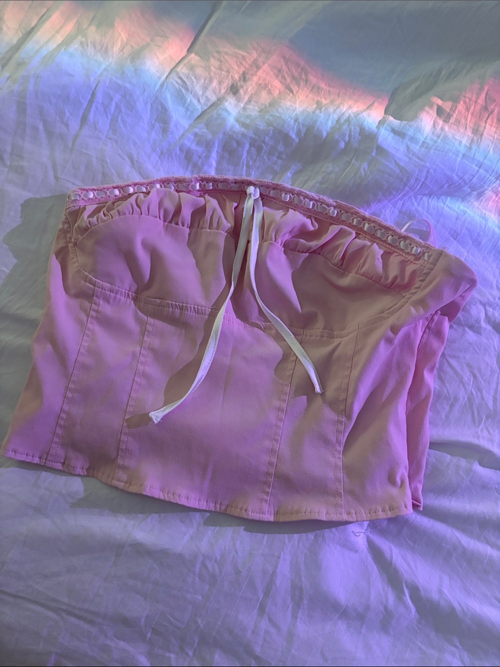 Pink Strapless Corset Style Tube Top